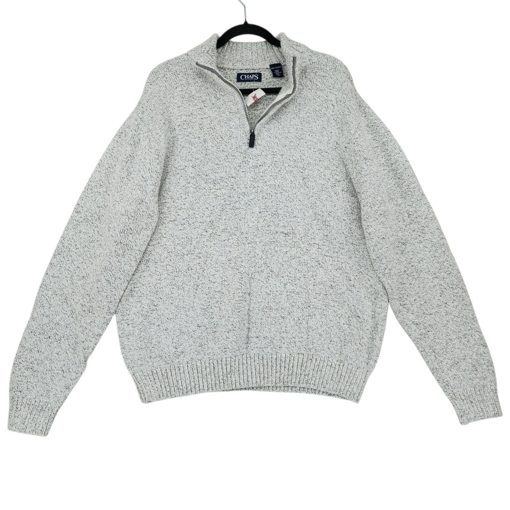 Chaps 1/4 Zip Sweater XXL Men Grey Marled Cotton Poly Mock‎ Neck Pullover NEW
